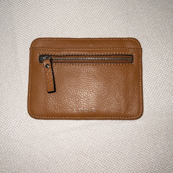 LODIS Pebbled Leather Zip Card Case Wallet Cognac Brown Minimalist Unisex - Picture 4 of 9